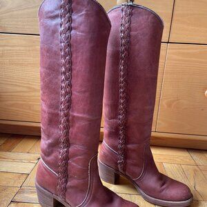 Vintage '70s Frye Braided Knee High Caramel Boots 7.5 B
